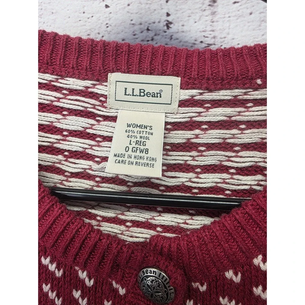 LL Bean Birdseye Cotton‎ Wool Knit Sweater Jacket Nordic Pewter Buttons Womens L